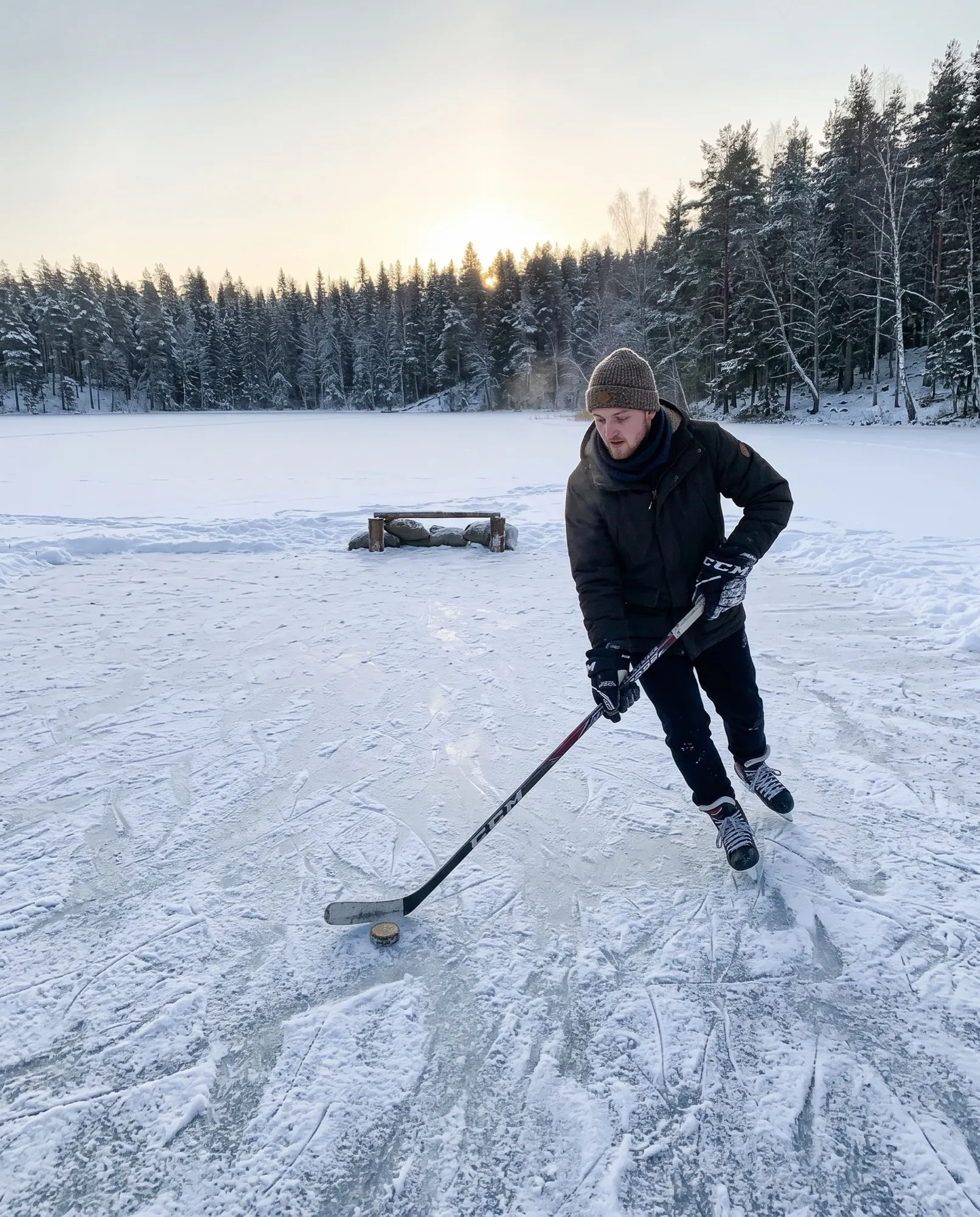 Sveriges bästa hockeyspelare på en utomhusrink