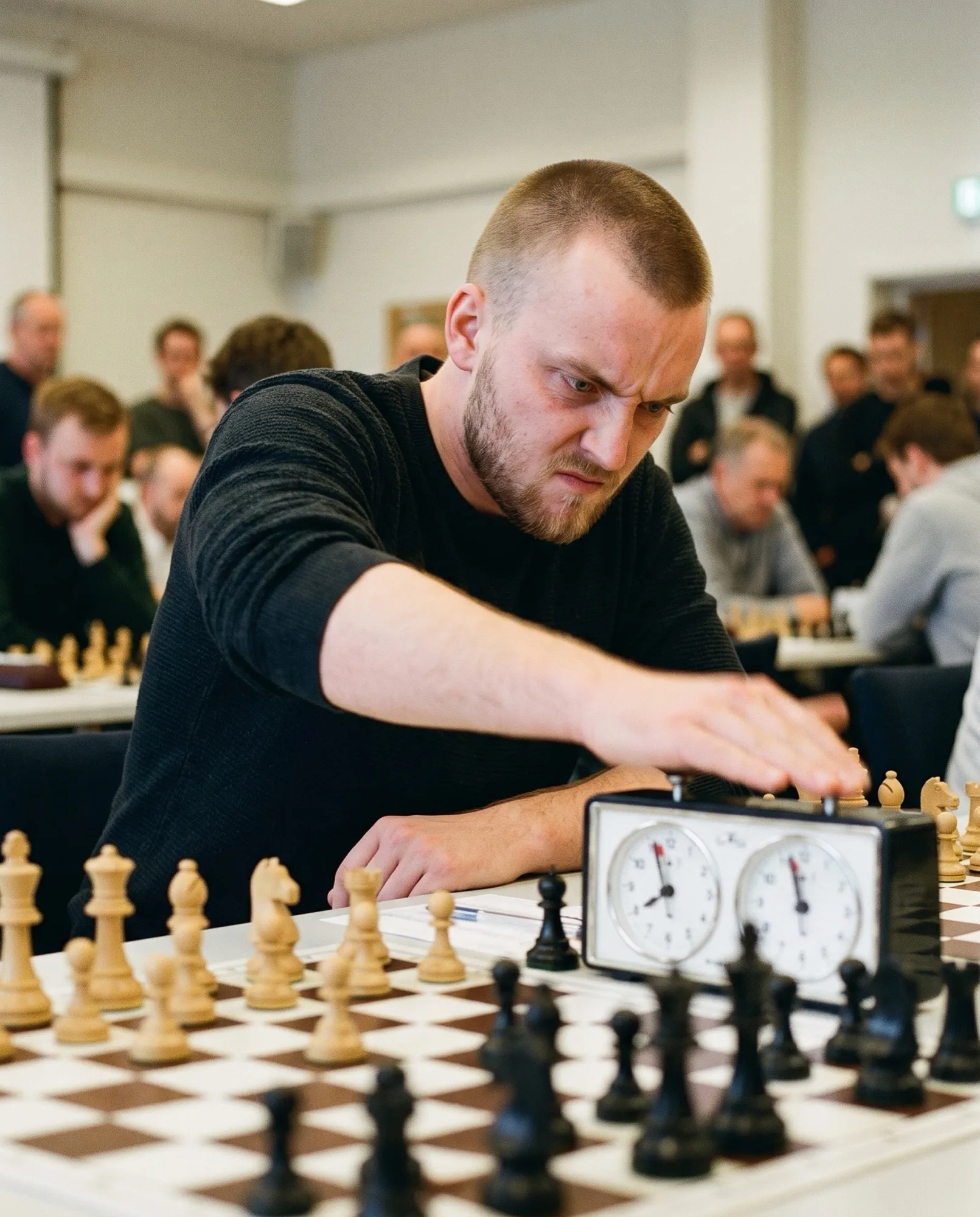Sveriges bästa schackspelare trycker på schackklockan