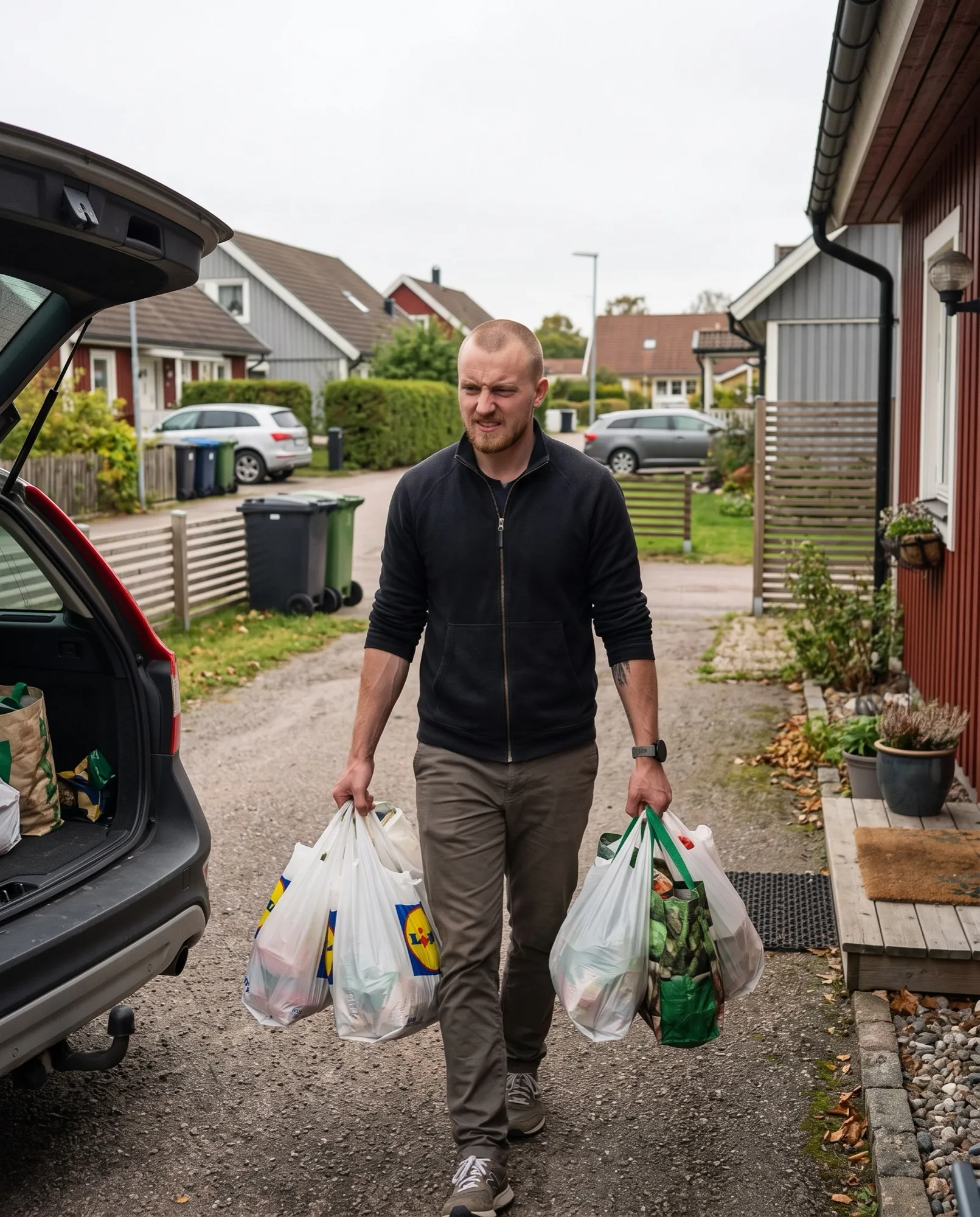 Världens starkaste man bär alla matkassar på en gång