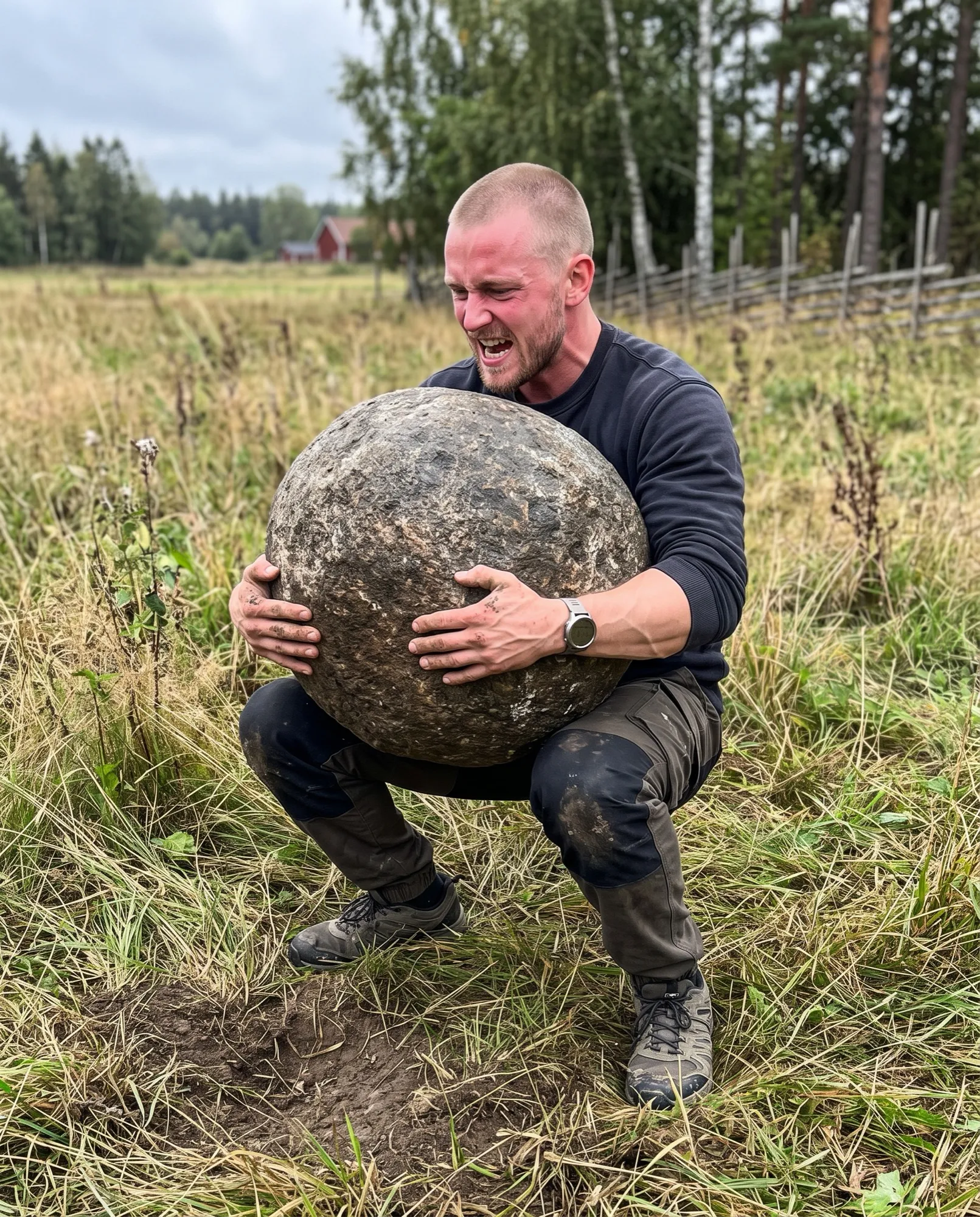 Världens starkaste man lyfter en stor sten